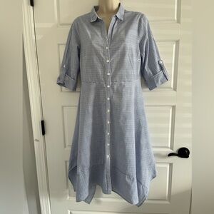 Parallel Skies White Blue Pinstripe Cotton Button Down Asymmetrical Dress Size S